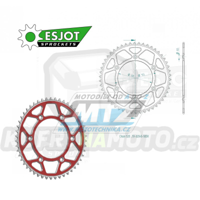 Rozeta řetězová (převodník) Dural 0210-50zubů ESJOT 51-32045-50SR - barva červená - Honda CR125+CR250+CR500 + CRF250R+CRF250X+CRF450R+CRF450X+CRF450RX+CRF450L + CRM250+CRF150F + CRF230F / 03-21 + XR250S+XL250S+XL250 + XR250R+XR400R / 96-04 + XR650R /