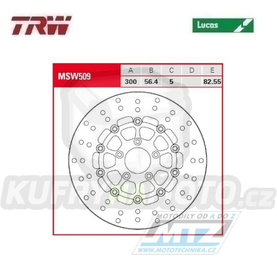 Kotouč brzdový plovoucí TRW MSW509 (D) - kulatý design - Harley Davidson FXDB1584 / 07-13 + FXDC1584Dyna Super Glide / 07-11 + FXDF1584Dyna Fat / 08-12 + FXDL1584 Dyna Low / 06-08