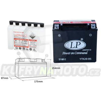 LANDPORT baterie YTX20-BS 12V 18AH 175X86X154 bezúdržbový (elektrolyt přibalen)