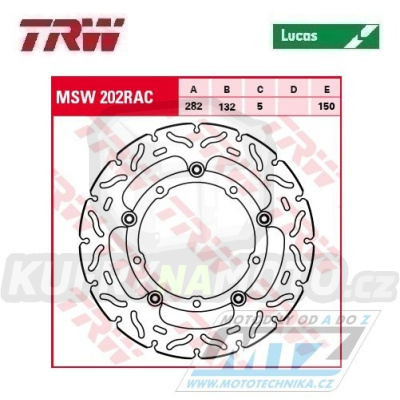 Kotouč brzdový plovoucí TRW MSW202RAC (282/132/5D) - zubatý design Yamaha MT07 + Tracer + XSR700 + XTZ700Tenere