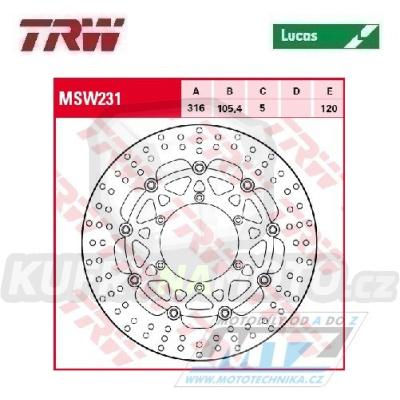 Kotouč brzdový plovoucí TRW MSW231 (316/105/6D) - kulatý design - MZ660 Skorpion / 94-01